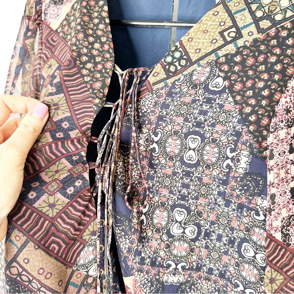 BCBGeneration Sheer Patchwork Peasant BoHo Dress Size Medium - Picture 5 of 10